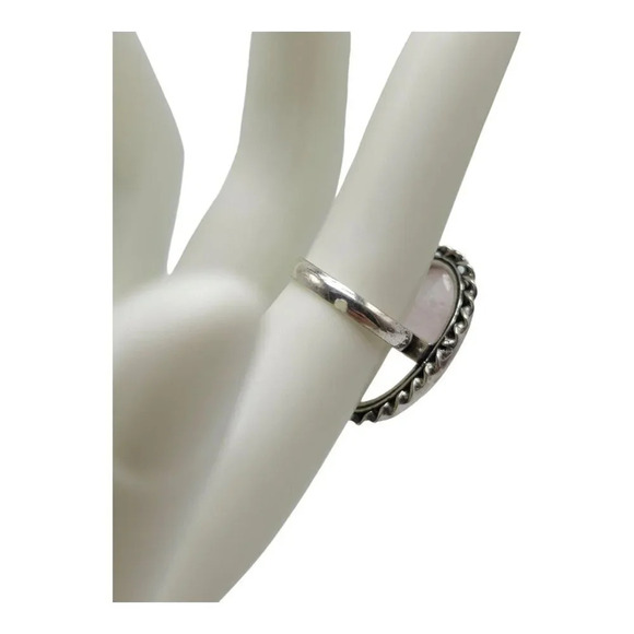 Silver Plated Oval Shape Rose Quartz Gemstone Dome Ring Vintage Size 7 - Picture 4 of 5